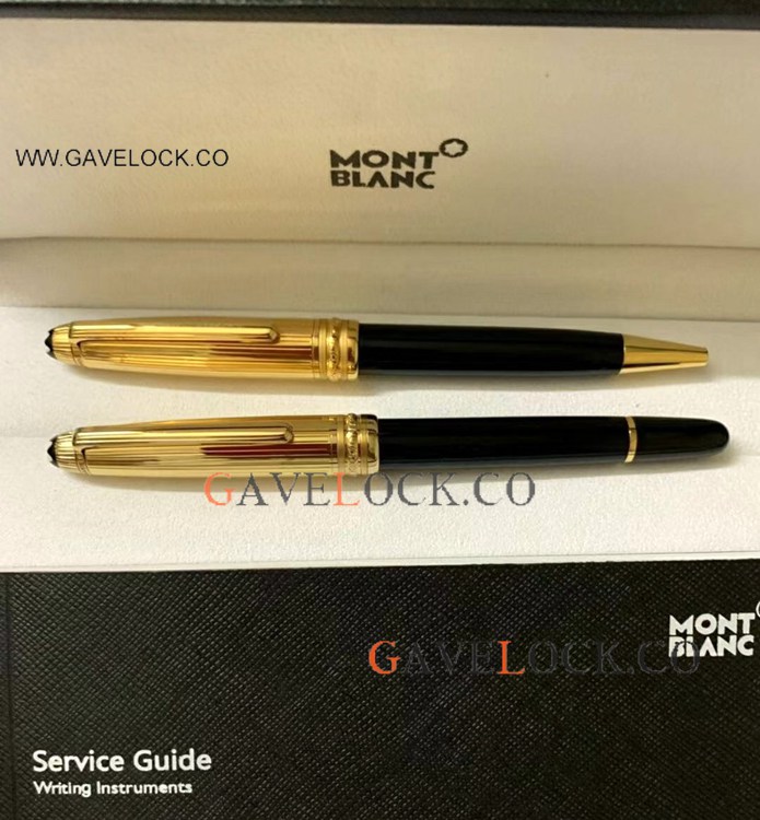 Clone Mont blanc Meisterstück Rollerball or Ballpoint Pens Yellow Gold Cap
